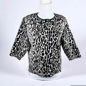 Ann Taylor Black and Cream Animal Print Structured Knit Top Size S
